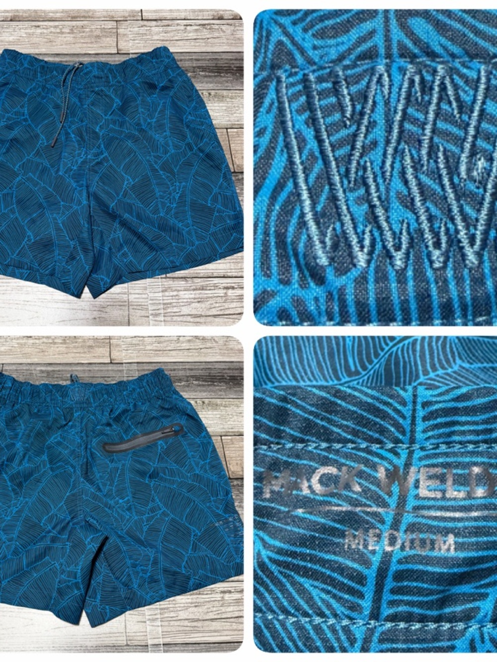 Mack Weldon Lined Shorts Men’s M Blue Leaf Print (Inseam 6) Drawstring